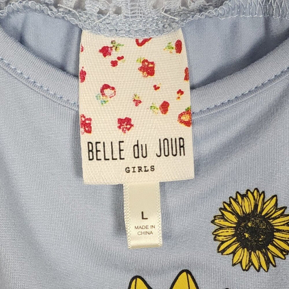Belle du Jour Lot of 3 Girls Shirts L-XL Love Happy Graphic Blue Yellow Purple - Picture 11 of 16
